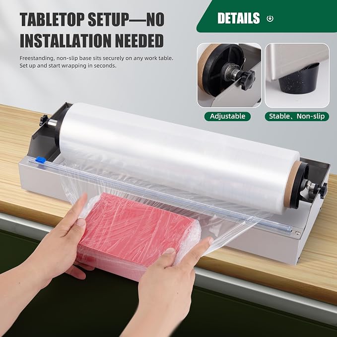 Table Stretch Film Dispenser, Greenaloo 500mm Stainless Steel Plastic Wrap Packaging Machine for 19 Inch Shrink and Cling Film, Ideal for Warehouse and Industrial Packing
