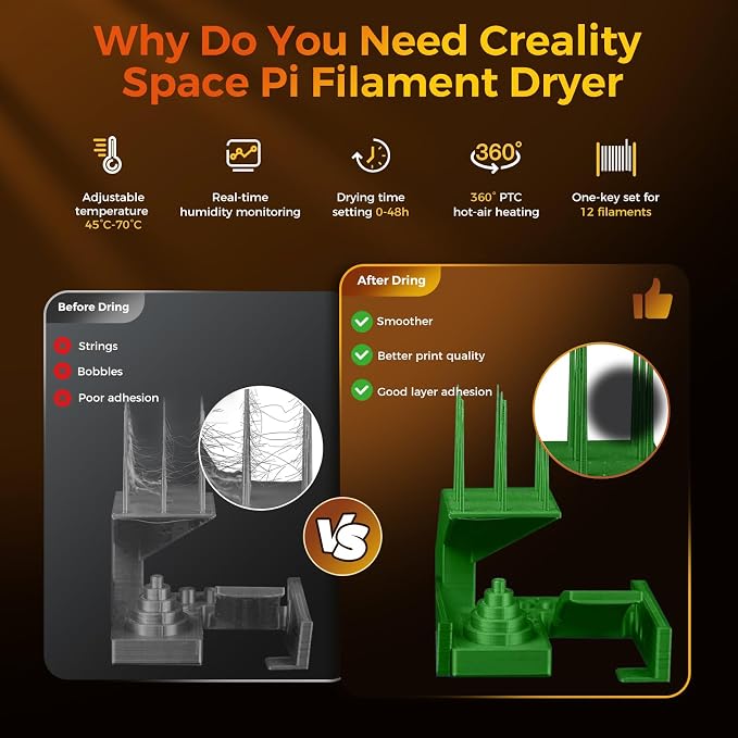 Creality Filament Dryer, Dual-Spool Space Pi Filament Storage Box -Double 360° Heating with 110W PTC Heater LCD Touch Screen One-Key Set Filament,Dehydrator 1.75/2.85/3mm Support PLA PETG ABS TPU
