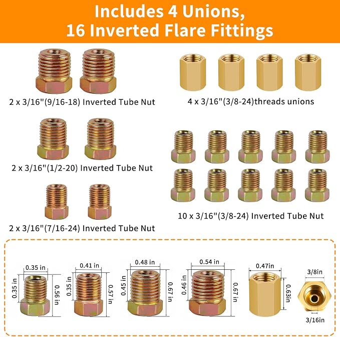 MuHize 3/16 Inch Brake Line Kit – 25 FT Copper Nickel Brake Line with 16 Fittings & 4 Unions, Includes Double & Single Flaring Tool, Tube Cutter, 5 Adapters & Tube Bender