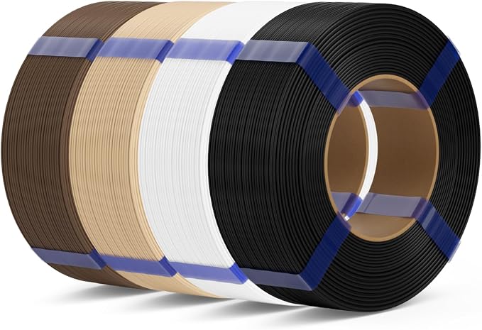 PLA Basic Refill Filament 1.75mm, No Spool 3D Printer Filament, Dimensional Accuracy +/- 0.02mm, Fits for Most FDM 3D Printers, 4KG Black/White/Beige/Brown