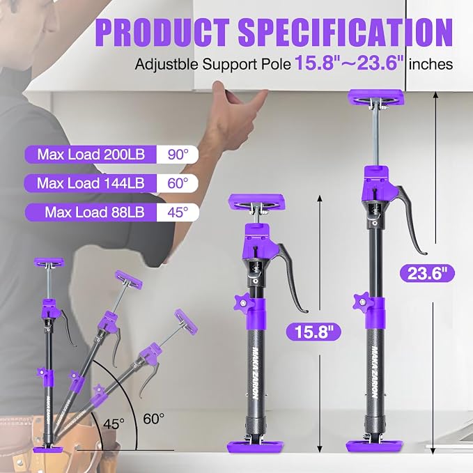 Quality Steel Cabinet Jacks for Installing Cabinets, 3rd Hand Support System 200LB, Adjustable Support Pole Jack 15.8-23.6 in, Perfect for Cabinet Lift Installation Tools, Quick Support Rod, 1-Pack