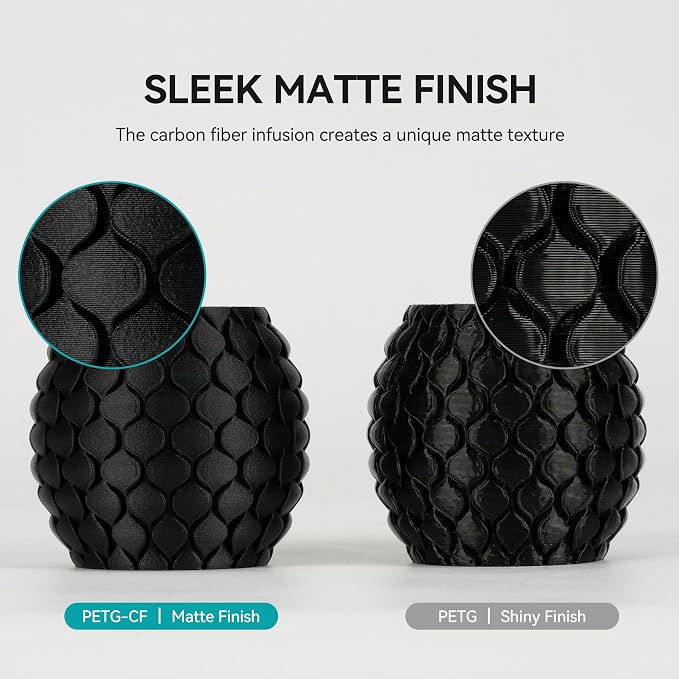 SUNLU Carbon Fiber PETG 3D Printer Filament 1.75mm, Enhanced Strength, High Rigidity, Heat-Resistant, 10% Carbon Fiber, Fit Most 3D FDM Printers, 1KG Spool PETG-CF (Matte Black)
