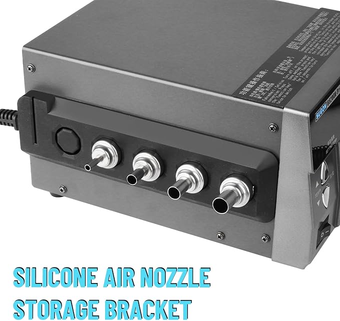 SUGON 8620DX 110V Digital Hot Air Rework Station 1300W,212℉-845℉ Adjustable Temperature C/F,4 Memory Storage,6 Air Nozzle,SMD Hot Air Station with Quick Change High Temperature Air Nozzle Bracket