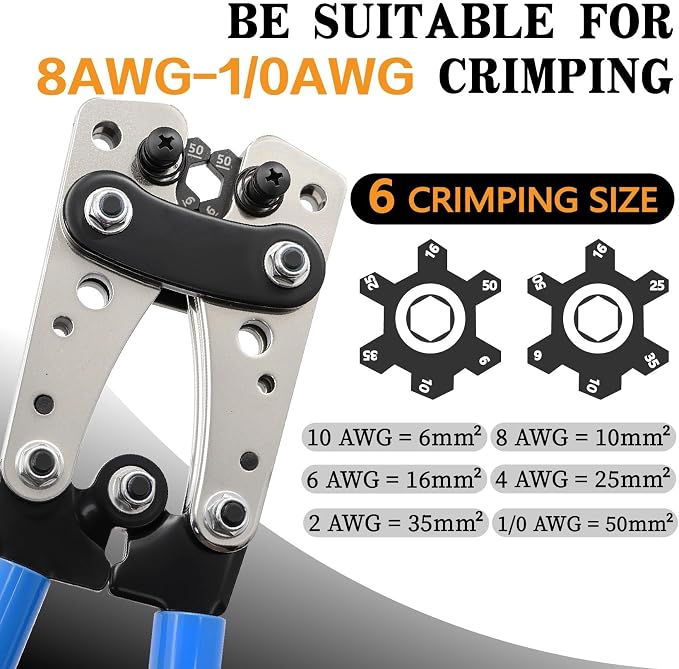 Battery Cable Crimping Tool Kit & Wire Cutter,Wire Crimper for 8,6,4,2,1,1/0 AWG Heavy Duty Wire Lugs With 56pcs Copper Lugs & Heat Shrink Tubing