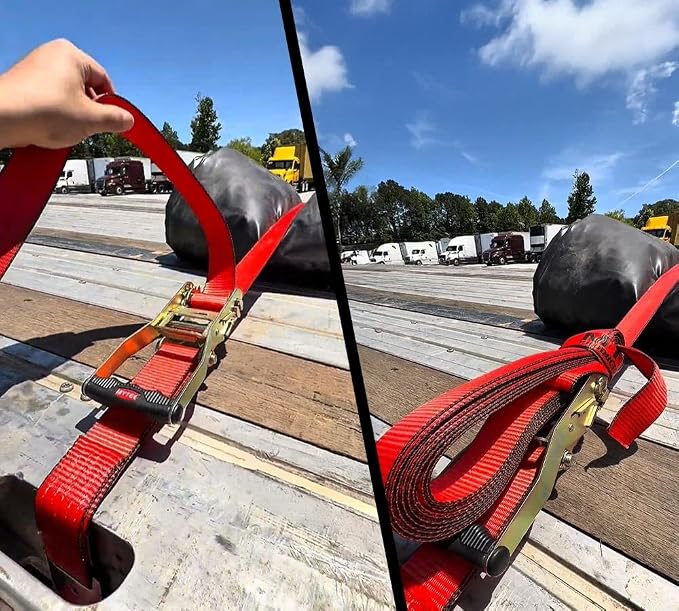 Mytee Products (20 Pack) 2" x 30' Ratchet Straps w/Flat Hook, WLL 3,333 Trailer Tie Down - Red for Flatbed, Truck, Trailers Pickup