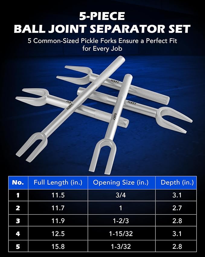 Orion Motor Tech 5-Piece Pickle Fork Tool Set, Ball Joint Separator Pitman Arm Separator and Tie Rod Removal Tool Kit for Separating Ball Joints Tie Rods and Pitman Arms