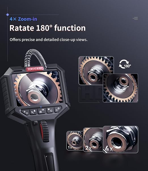 Ralcam Two-Way Articulating Borescope, 0.24in/6.2mm Inspection Endoscope Camera with Light HD 6.6FT Semi-Rigid Cable Video Snake Camera Scope for Automotive Aircraft Mechanics