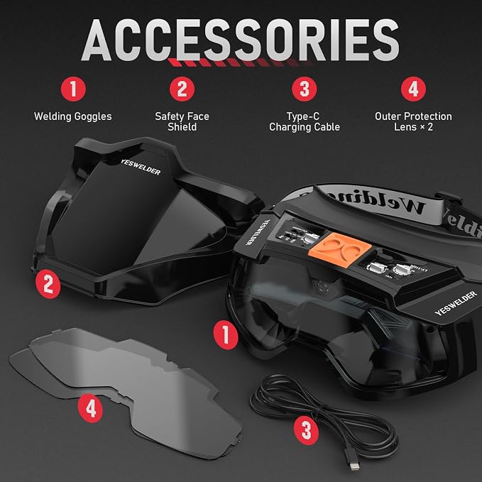 YESWELDER Auto Darkening Welding Goggles with Mask, LED Lighting & TYPE-C Charging, True Color 4 Arc Sensor Welding Glasses Welder Mask Welding Helmet for TIG MIG ARC Plasma Cut