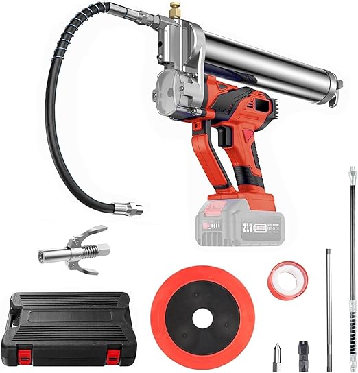 Lithium Battery Grease Gun Cordless Suitable for Milwaukee 18V Battery (NO Battery) with 18” Spring Flex Hose, 10000 PSI High Pressure Quick Release Grease (for Milwaukee M18 Battery)