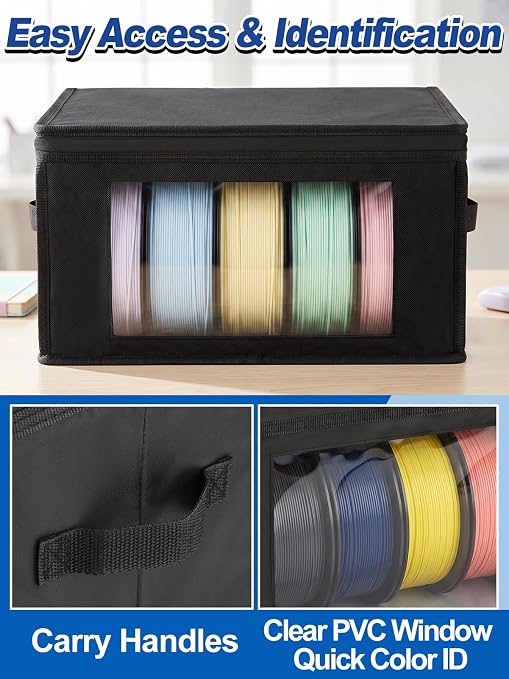 Waterproof Lining & Zipper 3D Filament Storage - Holds up to 24 Spools, 3D Printing Printer Accessories Square Filament Storage Dry Box for Home Office Studio, 16''Lx7.8''Wx8''H, 4pcs