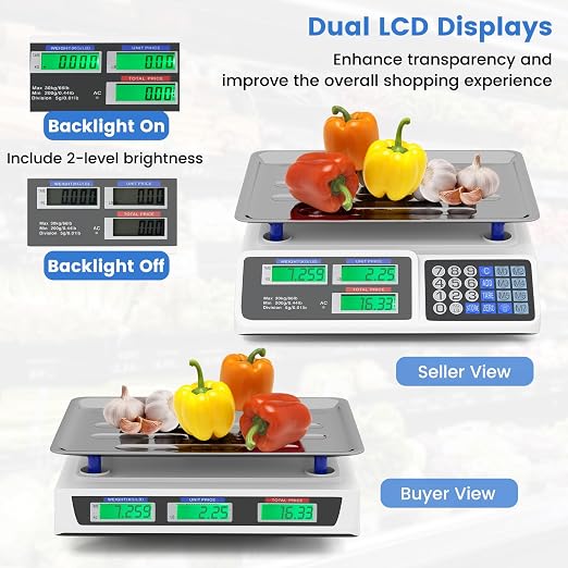 Goplus 66lb Price Computing Scale, Commercial Food Scale with Dual LCD Displays, Rechargeable Battery, Stainless Steel Platform, Price Calculation for Farmers Market, Deli, Meat Shop (Not for Trade)