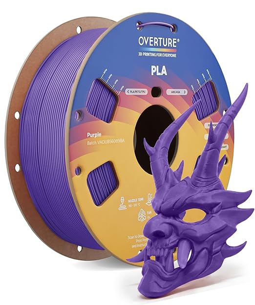 OVERTURE PLA Filament 1.75mm, Neatly Wound 3D Printer Filament 1kg Spool (2.2lbs), Dimensional Accuracy +/- 0.02 mm, Fit Most FDM 3D Printers (Purple)