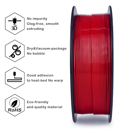 ZIRO PLA Filament 1.75mm, Pure Color 3D Printer Filament, PLA PRO Basic Color Series, 1.75MM 1KG Spool, Fit Most FDM Printers, Red