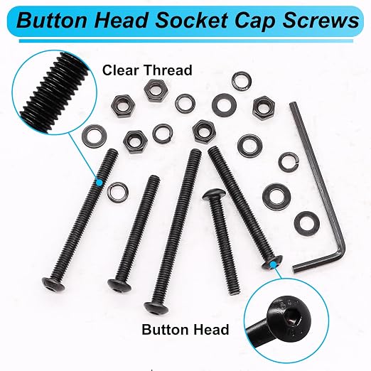 220PCS Black M4 Button Head Hex Socket Cap Screws, M4 x 30/35/40/45/50mm Metric Screws Bolts Nuts Washers Assortment Kit, 10.9 Grade Alloy Steel