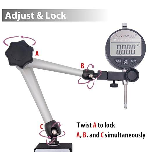 Clockwise Tools Digital Indicator with Magnetic Base Holder Stand, DIBR-0105 0-1 Inch/25.4mm, Inch/Metric Conversion, Auto Off