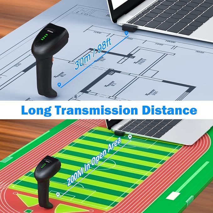 Symcode 2D Wireless Barcode Scanner with Auto-Sensing Stand,Putting on Stand to Scan Automatically Sense Scanning Barcode Scanner with Battery Level Indicator and Multiple Scanner to One Receiver