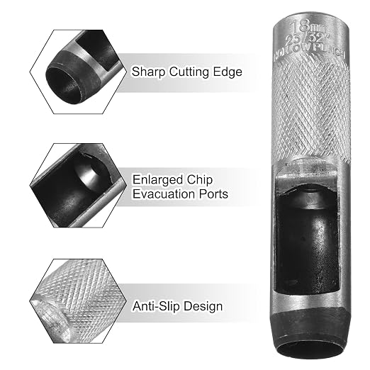 HARFINGTON Leather Round Hole Punch, 18mm Hollow Hole Puncher Cutter Carbon Steel Circle Hole Punching Cutting Tool for Belt/DIY Leather Craft