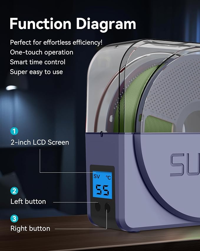 SUNLU Official Filament Dryer S1 Plus, Built-in Circulation Fan, Filament Dryer Box Storage Box for 3D Printer Filament 1.75 2.85 3.00, S1 Plus Blue Grey