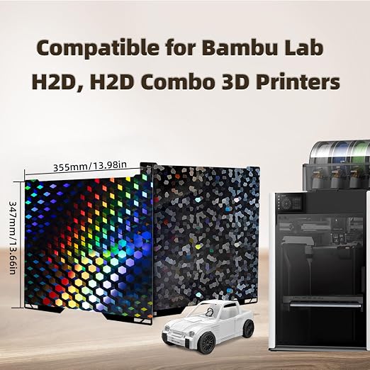 IdeaFormer-3D H2D H2S Holographic Build Plate for Bambu Lab 355x346mm, Smooth Rainbow PEG Bed Plate Flexible Spring Steel Sheet for Bambu Lab H2D H2S Combo 3D Printer Platform