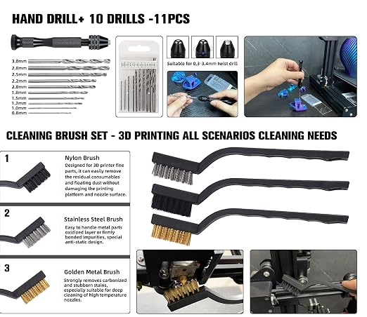 3D Printing Tools Kit, Essential 3D Printer Accessories with Wooden Toolbox | Include Nozzle Cleaning Kit, 3D Print Glue, Lubricant Grease for 3D Printing Maintenance