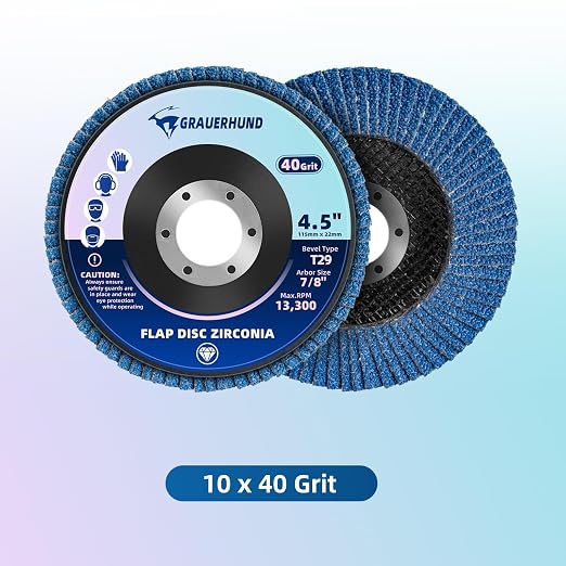 10 Pack Flap 4 1/2" x 7/8" for Angle Grinder, 40 Grit T29 Flap Sanding Discs, 4 1/2 Inch Grinding Wheels, Zirconia Grinding Discs for Metal, Wood, and Stainless Steel Finishing