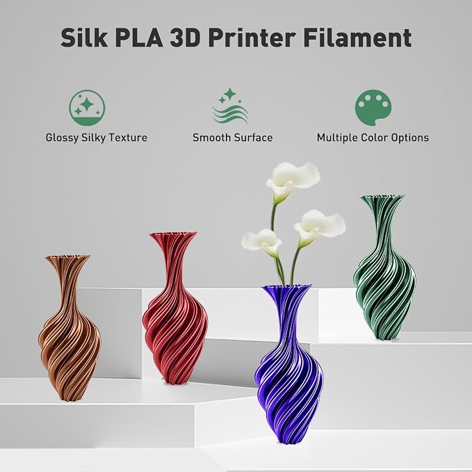 ERYONE PLA Filament 3D Printer Filament Bundle Multicolor 1.75mm +/- 0.03mm, PLA Filament 250g Spool, 4 Rolls, Silk Pla 5