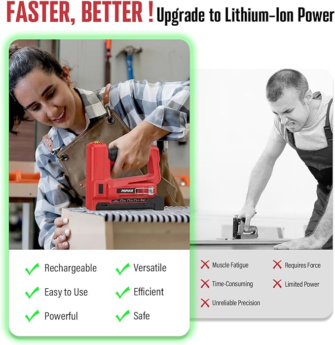 POPULO Electric Staple Gun 4 in 1 Cordless Stapler, 4V Rechargeable Band Nailer, Nail Gun Battery Powered with 2,000 Staples and Nails, Power Tacker Staple Gun for Wood, Upholstery, DIY