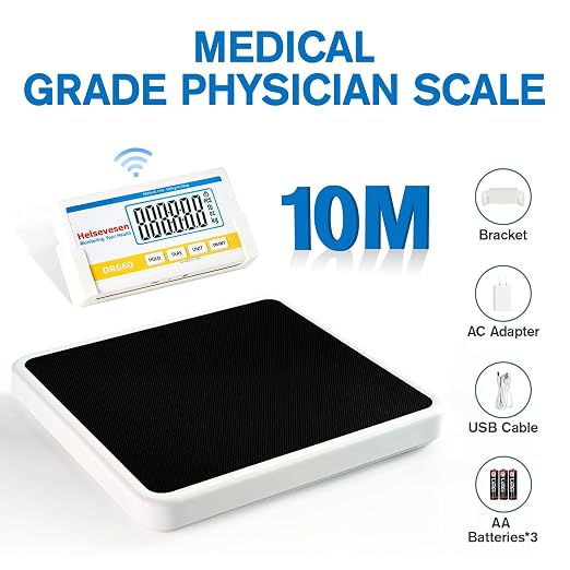 Helsevesen Professional Medical Bariatric Scale, 660 lb/300 kg Capacity, Wireless Digital Bathroom Scales, Low-Profile Heavy Duty Bariatric Scale with Anti-Slip Rubber Mat (DR660WL)