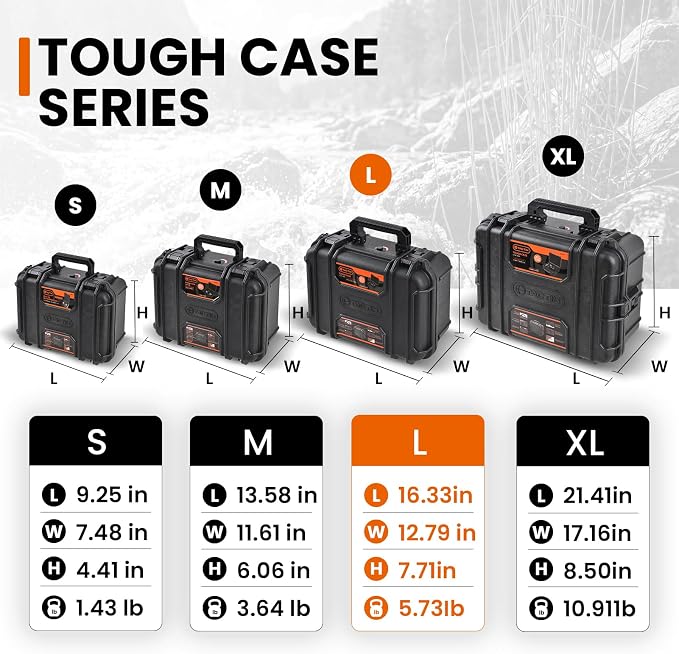 Tactix Hard Case L Waterproof Protective Camera Case IP65 Heavy-Duty with Custom Foam Insert, Fit Use of Drones, Camera, Equipments, Tools, 16.33" x12.79”x7.17” Black