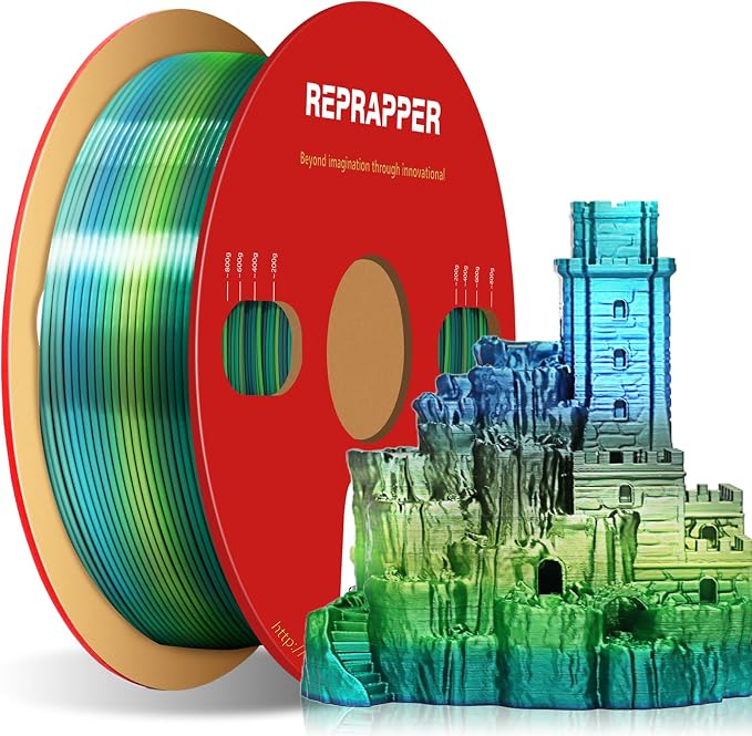 RepRapper Forestry Rainbow PLA Filament, Shiny Multicolor Silk PLA 1.75 mm Filament (+-0.03 mm), Sparkle Fast Change Multi-color1 kg 3D Printer Filament for 3D Printer