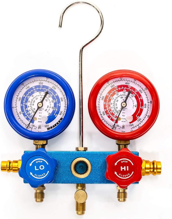 XtremepowerUS 3CFM 1/4HP Vacuum Pump HVAC R134a, R12, R22, R410a, A/C Refrigeration R134 Can Tap Adapter, R134 Quick Connector AC Manifold Gauge Air Conditioner Oil Bottle w/Bag