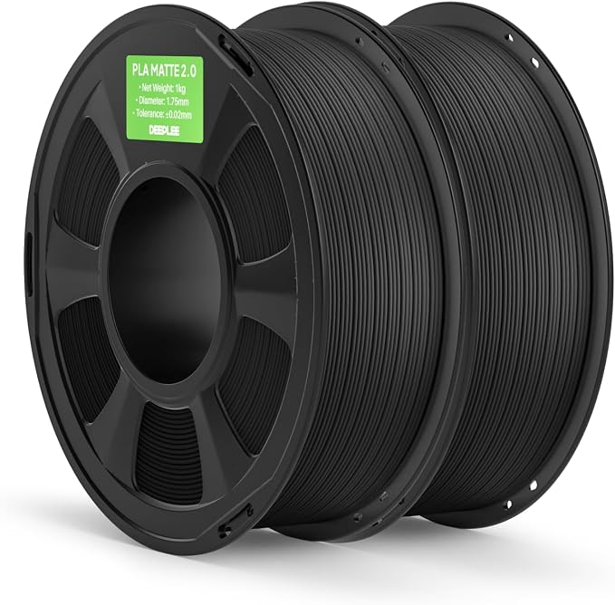 Matte PLA 2.0 Filament 1.75mm, 3D Printer Filament Dimensional Accuracy +/- 0.02mm, No Clogging, Smooth Texture, 2KG Grey Black