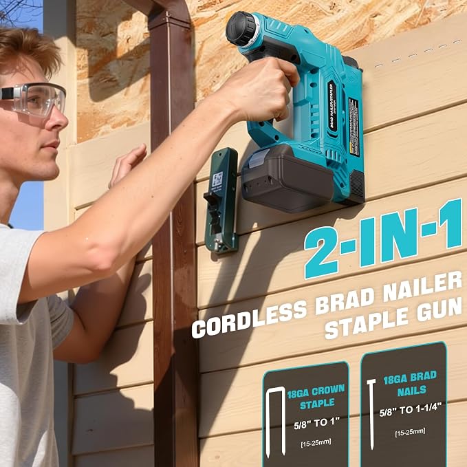 Ecarke Cordless Brad Nailer 2-in-1 Compatible with Makita 18V Battery, 18 Gauge Nail Gun 5/8 to 1-1/4 Inch with 2000 Nials for Wood Carpentry, Powered Electric, 2 Mode, Tool Only