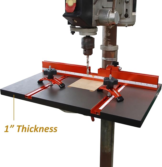 O'SKOOL Drill Press Table with Adjustable Aluminum Fence, Flip Stop, and Replaceable Insert – Fits 12-Inch and Larger Drill Presses – 23-5/8" x 15" x 1" MDF Work Surface, DAB022