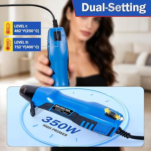350W Mini Heat Gun Kit with 300pcs Waterproof Solder Seal Wire Connectors & 3:1 Heat Shrink Tubing, Dual-Temp 482°F/752°F (250°C & 400°C) Fast Heating for Automotive, Marine, Wiring Repair 10-26 AWG
