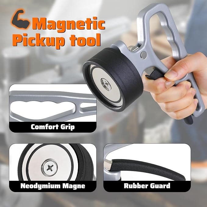 Magnetic Pickup Tool, Stainless Steel Lifting Magnet Sweeper, for Welding, Metal Separation, Laser Cutting, Micro-Adjustable, 2 Pack