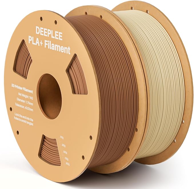 PLA+ 1.75mm 3D Printer Filament, PLA Plus with Dimensional Accuracy +/- 0.02mm, Higher Strength and Toughness, Neatly Wound, No Clogging, 2 Pack 1kg Brown & Beige