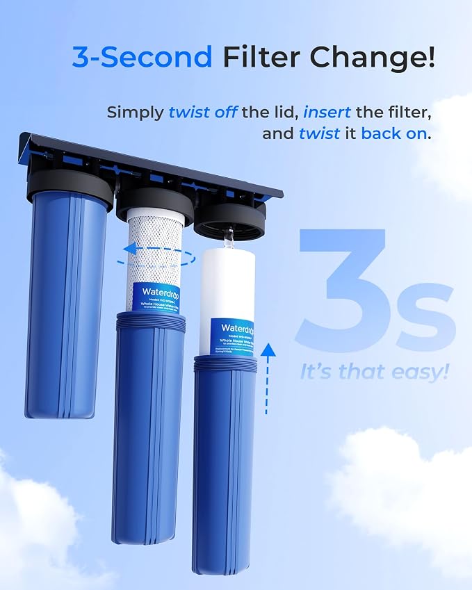 Waterdrop 20 x 4.5 Inch Whole House Water Filter Replacement Water Filter Sediment and Carbon Filter Cartridges, Pack of 4