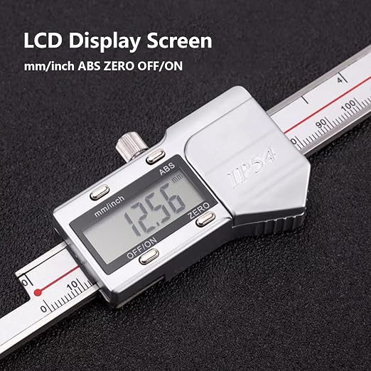Inside Groove Width Digital Caliper with Hook, Measure Width of Grooves Inside Bores, Range 3-150mm, Resolution 0.01mm, mm/inch, Stainless Steel