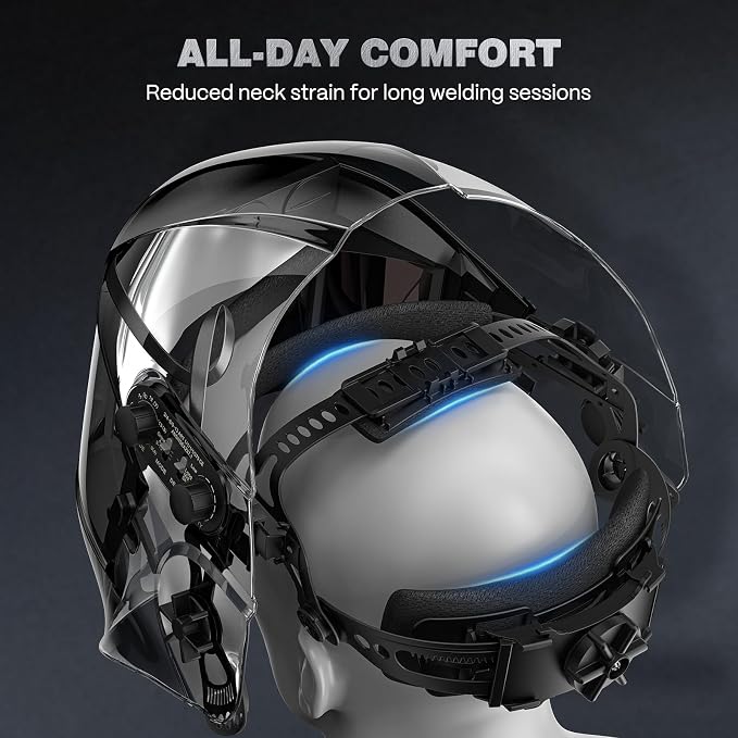 ARCCAPTAIN Auto Darkening Welding Helmet with Panoramic Side View, 6.22" x 2.8" Extra-Large Viewing Screen, 1/1/1/1 True Color Welding Hood, 4 Arc Sensors, Shade 3/4-8/9-13 for TIG/MIG/ARC/Cut/Grind