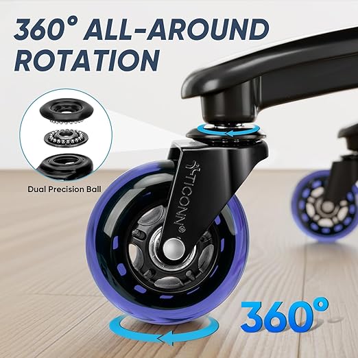 TICONN Office Chair Caster Wheels Set of 5 for Tile, Hardwood Floors and Carpets, Universal Fit for Most Chairs (Purple)