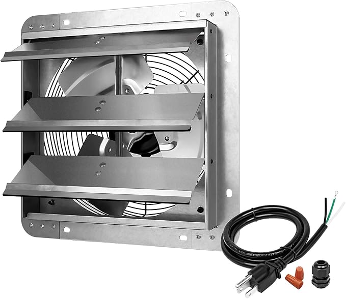 iPower 12 Inch Wall Mounted Shutter Exhaust Fan, Aluminum, 1600 RPM, 940 CFM, for Attic, Garage, Louvered Vent, Plant, Greenhouse, Silver