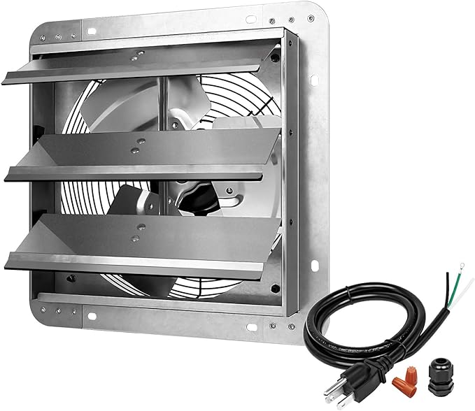 iPower 12 Inch Wall Mounted Shutter Exhaust Fan, Aluminum, 1600 RPM, 940 CFM, for Attic, Garage, Louvered Vent, Plant, Greenhouse, Silver
