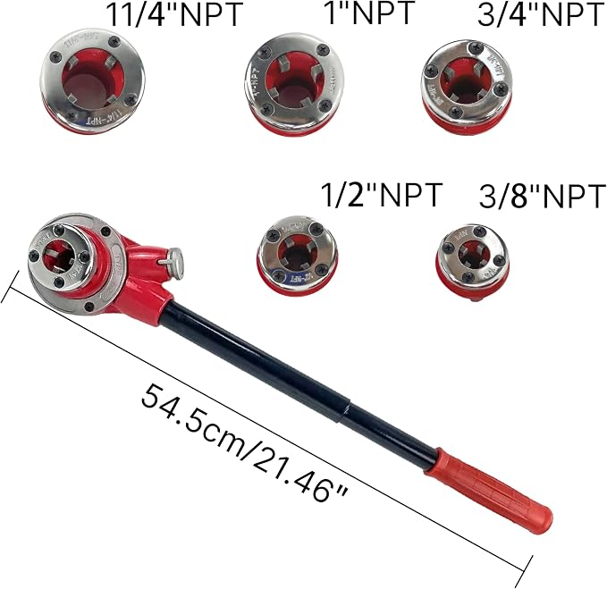 HFS(R Ratchet Pipe Threader Kit - Ratcheting Pipe Threading Tool Set with 5 Dies 3/8", 1/2", 3/4", 1", 1-1/4"