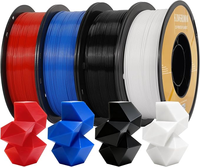 Kingroon High Speed PETG Printer Filament 1.75mm, Rapid Printer Filament 30-600mm/s Hyper Printing Filament, Dimensional Accuracy +/- 0.03 mm, 4 kg Plastic Spool (8.8lbs（Black&White&Red&Blue）