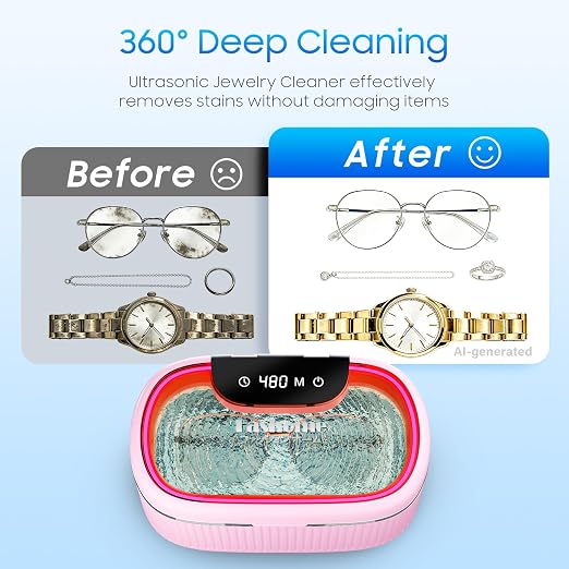 45kHz Ultrasonic Jewelry Cleaner for Rings, Necklaces & Glasses | Safely Cleans Jewelry & Silver • 20oz Capacity • 304 Stainless Steel Tank • 3 Power Modes • Degas Mode