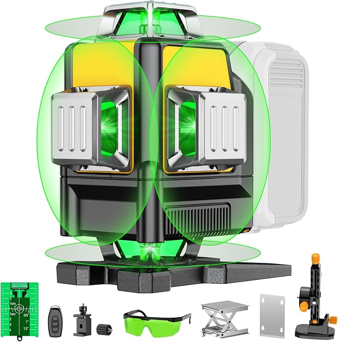DIYtoolifz Laser Level Compatible with DeWalt 20V Battery, 4D 4x360° Self Leveling, 4 Way Green 16-Line Lazer Leveler Tool for Construction Project, Floor Tile, Home Renovation, Indoor Use, Tool Only