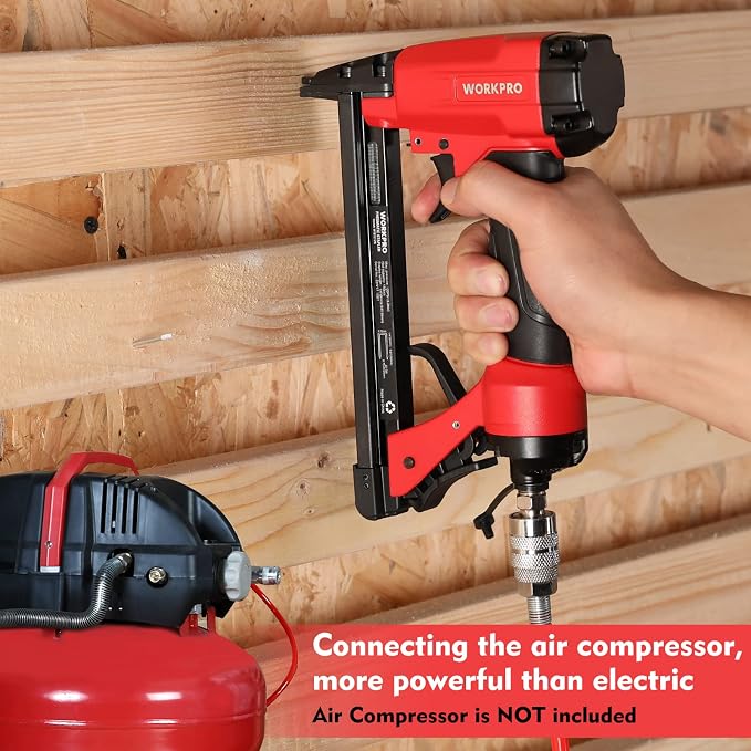 WORKPRO 8016 Pneumatic Staple Gun, 21 Gauge Upholstery Stapler with 1500pcs Staples 1/4" to 5/8", Air-Powered, Rear Exhaust, for Carpentry, Woodworking and DIY Projects