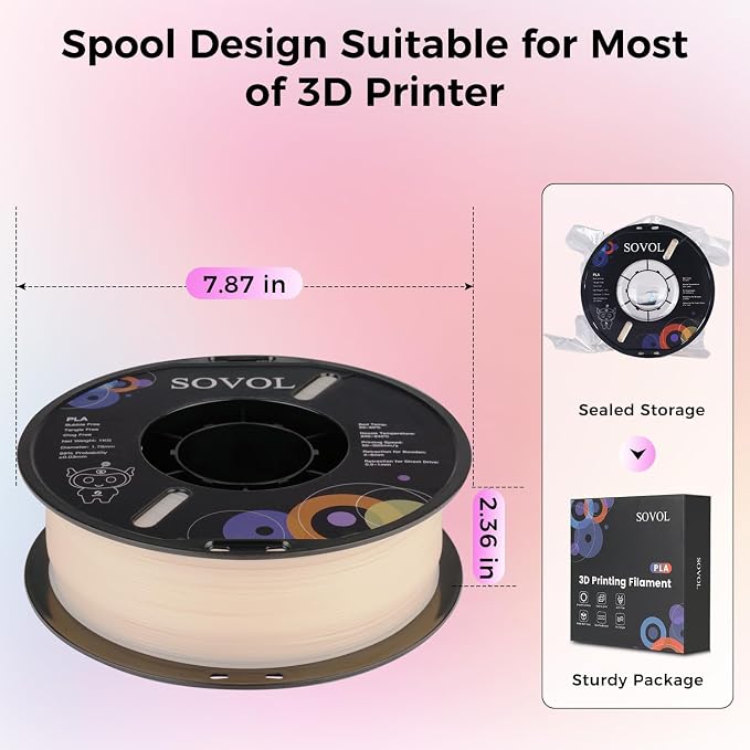 Sovol 3D Printer Photosensitive Filament Single Color Light Change PLA 1kg (2.2 lbs) Spool 3D Printing Materials, Dimensional Accuracy +/- 0.03 mm, 1.75 mm, Light Change Purple