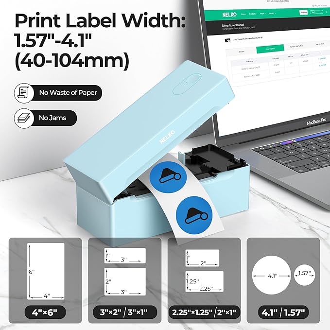Nelko Bluetooth Thermal Shipping Label Printer, 4x6 Shipping Label Printer for Shipping Packages, Support Android, iPhone and Windows, Widely Used for Amazon, Shopify (Blue)